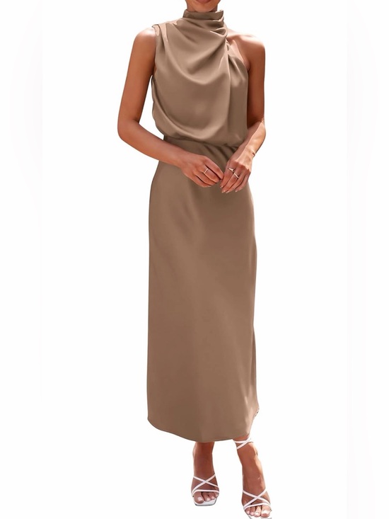 PrettyGarden Dresses & Skirts - NWT Draped High-Neck Maxi Dress in Taupe, XL